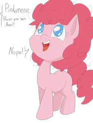 Size: 6000x8000 | Tagged: safe, artist:happy harvey, imported from derpibooru, pinkie pie, earth pony, abdominal bulge, colored pupils, dialogue, drawn on phone, female, filly, filly pred, filly predator, filly prey, implied anon, looking up, micro, phone drawing, pinkie pred, simple background, stomach bulges, tongue out, transparent background, vore