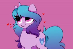 Size: 3723x2503 | Tagged: safe, artist:kittyrosie, imported from derpibooru, izzy moonbow, pony, unicorn, spoiler:g5, blushing, cute, female, g5, heart, high res, izzybetes, purple background, simple background, smiling, solo