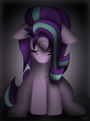 Size: 4240x5703 | Tagged: safe, artist:duop-qoub, artist:lincolnbrewsterfan, derpibooru exclusive, imported from derpibooru, starlight glimmer, pony, unicorn, .svg available, absurd resolution, bust, crying inside, depressed, depression, emotion, emotional, eyes closed, female, floppy ears, gradient background, gray background, head down, heartbreak, horn, hurting, inkscape, lightly watermarked, mare, nc-tv signature, portrait, sad, sadlight glimmer, sadness, shading, signature, simple background, sitting, solo, svg, vector, watermark