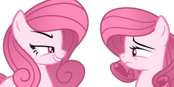 Size: 1172x584 | Tagged: safe, artist:muhammad yunus, artist:tanahgrogot, imported from derpibooru, oc, oc:annisa trihapsari, earth pony, pony, alternate hairstyle, base used, bedroom eyes, duo, duo female, evil grin, female, grin, gritted teeth, indonesia, mare, sad, sad pony, simple background, smiling, transparent background