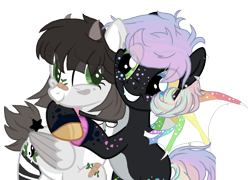 Size: 1870x1343 | Tagged: safe, artist:arianstar, imported from derpibooru, oc, oc only, oc:belfry, oc:panda (broken-boulevard), bat pony, pegasus, female, hug, mare