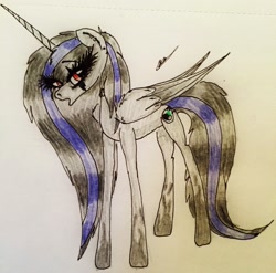 Size: 2418x2392 | Tagged: safe, artist:beamybutt, imported from derpibooru, oc, oc only, alicorn, pony, alicorn oc, eyelashes, female, high res, horn, mare, signature, solo, traditional art, wings