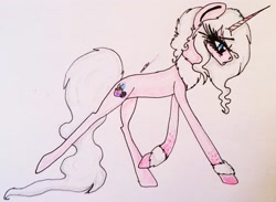 Size: 3070x2250 | Tagged: safe, artist:beamybutt, imported from derpibooru, oc, oc only, pony, unicorn, eyelashes, female, high res, horn, mare, raised hoof, signature, solo, traditional art, unicorn oc