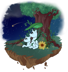 Size: 800x844 | Tagged: safe, artist:lavvythejackalope, imported from derpibooru, oc, oc only, alicorn, pony, alicorn oc, commission, dirt cube, duo, floating island, horn, looking up, lying down, night, outdoors, prone, shooting star, simple background, sitting, smiling, transparent background, tree, wings, your character here