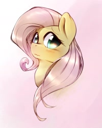 Size: 1457x1817 | Tagged: safe, artist:kurogewapony, imported from derpibooru, fluttershy, pegasus, pony, blushing, bust, cute, looking at you, portrait, shyabetes, simple background, solo