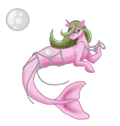 Size: 1472x1549 | Tagged: safe, artist:neighingnanny, imported from derpibooru, oc, oc only, merpony, pony, seapony (g4), unicorn, eyelashes, female, fish tail, flowing mane, horn, jewelry, necklace, pearl, pearl necklace, seaponified, simple background, solo, species swap, tail, transparent background