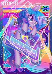 Size: 2480x3508 | Tagged: safe, artist:musicfirewind, artist:wavecipher, imported from derpibooru, izzy moonbow, pony, unicorn, spoiler:g5, aesthetic, aesthetics, cassette tape, compact cassette, cute, female, g5, heart, heart eyes, high res, izzybetes, mare, neon, solo, tongue out, triangle, vaporwave, webcore, wingding eyes