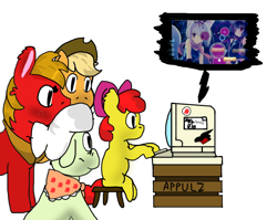 Size: 842x669 | Tagged: safe, artist:str8aura-draws-horses-and-stuff, imported from derpibooru, apple bloom, applejack, big macintosh, granny smith, earth pony, pony, computer, osu!