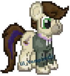 Size: 796x860 | Tagged: safe, artist:lil_vampirecj, imported from derpibooru, oc, oc only, oc:cj vampire, oc:cjvampire, earth pony, original species, plush pony, pony, pony town, bomber jacket, brown mane, clothes, game:pony towm, green eyes, hoodie, jacket, krita, pixel art, plushie, solo, tail highlight