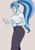 Size: 2480x3508 | Tagged: safe, artist:nire, imported from derpibooru, sonata dusk, equestria girls, blushing, bracelet, breasts, busty sonata dusk, clothes, coffee, eyeshadow, high res, jewelry, makeup, midriff, nail polish, pants, phone, phone charm, ponytail, short shirt, smiling, solo