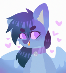 Size: 1800x2000 | Tagged: safe, artist:etoz, imported from derpibooru, oc, oc only, oc:aetheus soler, pegasus, pony, blushing, collar, cute, eyebrows, eyebrows visible through hair, female, heart, mare, open mouth, pegasus oc, smiling, solo, wings