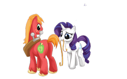 Size: 632x395 | Tagged: safe, artist:mysticalpha, edit, imported from ponybooru, big macintosh, rarity, earth pony, pony, unicorn, background removed, big backintosh, butt, duo, female, looking back, male, mare, measuring tape, mouth hold, plot, simple background, stallion, transparent background