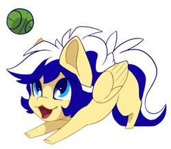 Size: 996x866 | Tagged: safe, artist:arctic-fox, imported from derpibooru, oc, oc only, oc:animatedpony, pegasus, pony, ball, male, open mouth, simple background, solo, tennis ball, transparent background, white outline