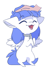 Size: 740x1101 | Tagged: safe, alternate version, artist:arctic-fox, imported from derpibooru, oc, oc only, oc:snow pup, pegasus, pony, alternate character, chibi, collar, hand, head pat, pat, simple background, solo, transparent background