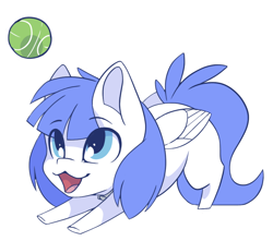 Size: 994x877 | Tagged: safe, alternate version, artist:arctic-fox, imported from derpibooru, oc, oc only, oc:snow pup, pegasus, pony, alternate character, ball, chibi, collar, simple background, solo, tennis ball, transparent background