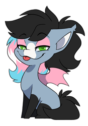 Size: 772x1100 | Tagged: safe, alternate version, artist:arctic-fox, imported from derpibooru, oc, oc only, oc:starskipper, bat pony, pony, alternate character, bat pony oc, bat wings, chibi, simple background, solo, tongue out, transparent background, wings