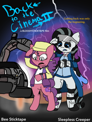 Size: 2500x3300 | Tagged: safe, artist:bloodysticktape, imported from derpibooru, oc, oc:achromia, oc:beetard, pony, back to the future, delorean, high res, movie poster