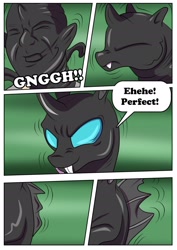 Size: 1024x1449 | Tagged: safe, artist:rex-equinox, imported from derpibooru, changeling, human, comic:time for a change, black goo, human to changeling, mind control, transformation, transformation sequence