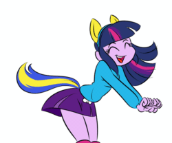 Size: 540x450 | Tagged: safe, artist:ponut_joe, edit, imported from derpibooru, twilight sparkle, equestria girls, equestria girls (movie), ^^, adorkable, animated, cheerleader, clothes, cute, dancing, dork, eyes closed, female, frame by frame, gif, helping twilight win the crown, miniskirt, no nose, open mouth, questionable source, simple background, skirt, smiling, solo, tail, twiabetes, white background, wondercolts