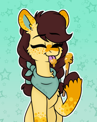 Size: 1170x1460 | Tagged: safe, artist:pink-pone, imported from derpibooru, oc, oc only, oc:honeycomb, earth pony, pony, female, food, honey, mare, solo, tongue out