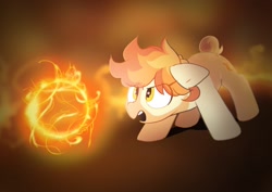 Size: 2048x1446 | Tagged: safe, artist:mochi_nation, imported from derpibooru, oc, oc only, oc:flame egg, earth pony, pony, female, fire, fireball, magic, mare, open mouth, solo, super powers