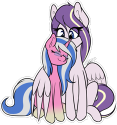 Size: 1405x1503 | Tagged: safe, imported from derpibooru, oc, oc:alto legato, oc:azure serenity, pegasus, pony, unicorn, cute, glasses, hug, ocbetes, simple background, size difference, transparent background, uwu, winghug, wings