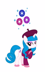 Size: 1280x2060 | Tagged: safe, artist:parclytaxel, artist:starponys87, imported from derpibooru, oc, oc only, oc:bijou sapphire, pony, unicorn, asperger's syndrome, autism, autistic, beret, bijou, blue, clothes, curly, cutie mark, fancy, fashion, female, french, hat, lidded eyes, mare, parody, pointing at self, sapphire, smiling, sparkle, star sapphire, stars, sweater, turtleneck, unshorn fetlocks, wavy hair, white