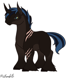 Size: 1302x1464 | Tagged: safe, artist:misskanabelle, imported from derpibooru, oc, oc only, bicorn, pony, horn, male, multiple horns, offspring, parent:shining armor, parents:canon x oc, scar, signature, simple background, solo, stallion, white background