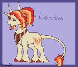 Size: 1750x1500 | Tagged: safe, artist:misskanabelle, imported from derpibooru, oc, oc only, oc:leandra, pony, unicorn, abstract background, female, glasses, horn, leonine tail, magical gay spawn, mare, neckerchief, offspring, parent:flash sentry, parent:sunburst, signature, solo, unicorn oc