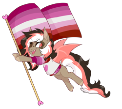 Size: 900x810 | Tagged: safe, artist:lavvythejackalope, imported from derpibooru, oc, oc only, bat pony, pony, bat pony oc, bat wings, clothes, lesbian pride flag, one eye closed, pride, pride flag, simple background, smiling, solo, transparent background, wings, wink