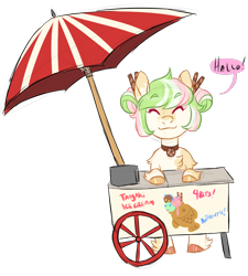 Size: 900x1000 | Tagged: safe, artist:lavvythejackalope, imported from derpibooru, oc, oc only, earth pony, pony, earth pony oc, eyes closed, food, ice cream, shop stand, simple background, smiling, solo, talking, transparent background