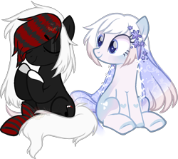 Size: 1300x1161 | Tagged: safe, artist:lavvythejackalope, imported from derpibooru, oc, oc only, earth pony, pony, base used, collaboration, duo, earth pony oc, ethereal mane, eyelashes, eyes closed, female, male, mare, simple background, smiling, stallion, starry mane, transparent background