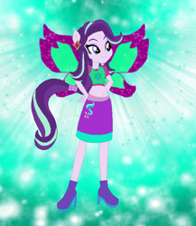 Size: 602x693 | Tagged: safe, artist:magical-mama, artist:selenaede, artist:user15432, imported from derpibooru, starlight glimmer, fairy, human, equestria girls, barely eqg related, base used, boots, clothes, crossover, cutie mark, cutie mark on clothes, element of justice, fairy wings, fairyized, gradient background, green background, hand on hip, hands on hip, high heel boots, high heels, magic winx, ponied up, purple shoes, purple wings, shoes, simple background, solo, sparkly background, sparkly wings, wings, winx, winx club, winxified