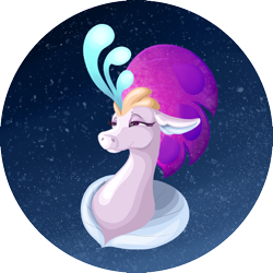 Size: 626x626 | Tagged: safe, artist:bunny-master, imported from derpibooru, queen novo, seapony (g4), my little pony: the movie, bubble, bust, collar, crown, eyelashes, female, glow, glowing, jewelry, purple mane, regalia, simple background, smiling, solo