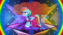 Size: 3840x2160 | Tagged: safe, artist:laszlvfx, edit, imported from derpibooru, rainbow dash, pegasus, pony, clothes, dress, high res, rainbow dash always dresses in style, solo, wallpaper, wallpaper edit