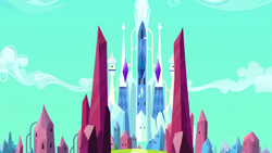 Size: 1280x720 | Tagged: safe, imported from derpibooru, screencap, games ponies play, background, cloud, crystal castle, crystal empire, no pony, scenic ponyville