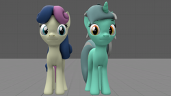 Size: 1280x720 | Tagged: safe, artist:topsangtheman, imported from derpibooru, bon bon, lyra heartstrings, sweetie drops, earth pony, pony, unicorn, 3d, duo, duo female, female, lesbian, looking at you, lyrabon, mare, shipping, source filmmaker