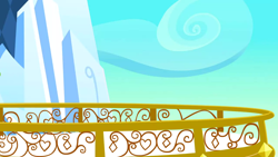 Size: 1280x720 | Tagged: safe, imported from derpibooru, screencap, games ponies play, background, balcony, cloud, crystal castle, crystal empire, no pony, scenic ponyville