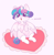 Size: 2110x2159 | Tagged: safe, artist:mushy, imported from derpibooru, princess flurry heart, alicorn, pony, baby, baby talk, blushing, chest fluff, clothes, cute, dialogue, female, filly, flurrybetes, foal, heart, heart pillow, high res, pillow, pink background, simple background, sitting, socks, solo