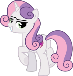 Size: 4800x5027 | Tagged: safe, artist:kojibiose, imported from derpibooru, sweetie belle, pony, unicorn, absurd resolution, bedroom eyes, butt, grin, looking at you, looking back, looking back at you, older, older sweetie belle, plot, raised hoof, simple background, smiling, smiling at you, solo, sweetie butt, transparent background, vector