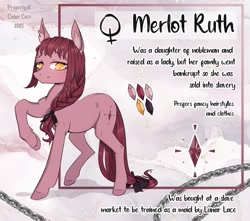 Size: 1050x930 | Tagged: safe, artist:lunarlacepony, imported from derpibooru, oc, oc:merlot ruth, earth pony, pony, backstory, reference sheet, slave, slavery