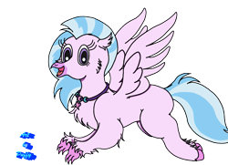 Size: 2327x1683 | Tagged: safe, artist:puffydearlysmith, imported from derpibooru, silverstream, hippogriff, female, flying, happy, jewelry, looking at you, necklace, open mouth, simple background, transparent background