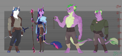 Size: 3900x1800 | Tagged: safe, artist:joan-grace, imported from derpibooru, shining armor, spike, twilight sparkle, anthro, dragon, pony, unguligrade anthro, unicorn, clothes, ponified, ponified spike, species swap, story included, sword, weapon