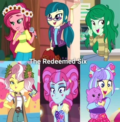 Size: 1080x1104 | Tagged: safe, imported from derpibooru, screencap, gloriosa daisy, juniper montage, kiwi lollipop, princess thunder guts, supernova zap, vignette valencia, wallflower blush, dog, equestria girls, equestria girls series, forgotten friendship, legend of everfree, lost and pound, movie magic, rollercoaster of friendship, sunset's backstage pass!, spoiler:eqg series (season 2), spoiler:eqg specials, caption, cellphone, cropped, female, flower, flower in hair, glasses, image macro, k-lo, lost and pound: fluttershy, lost and pound: rarity, lost and pound: spike, microphone, one eye closed, phone, postcrush, redeemed six, reformed, reformed villain, smartphone, su-z, text, wink