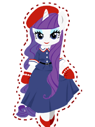 Size: 600x800 | Tagged: safe, artist:nonananana, imported from derpibooru, rarity, anthro, semi-anthro, unicorn, beret, bipedal, clothes, dress, female, hat, looking at you, mare, simple background, white background