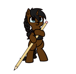 Size: 653x634 | Tagged: safe, artist:neuro, oc, oc only, oc:soadia, pony, unicorn, bipedal, braid, clothes, female, glasses, horn, mare, pencil, shirt, simple background, solo, transparent background, unicorn oc