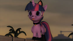 Size: 1280x720 | Tagged: safe, artist:nikosourcepone, imported from derpibooru, twilight sparkle, alicorn, pony, 3d, :p, cat ears, collar, cute, female, mare, solo, tongue out, twiabetes, twilight cat, twilight sparkle (alicorn)
