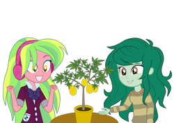 Size: 1123x794 | Tagged: safe, alternate version, artist:cinder vel, imported from derpibooru, lemon zest, wallflower blush, equestria girls, clothes, crystal prep academy uniform, drugs, female, food, lemon, marijuana, pot, school uniform, simple background, transparent background, what has science done