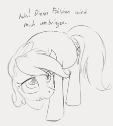 Size: 587x652 | Tagged: safe, artist:dotkwa, oc, oc only, oc:aryanne, earth pony, pony, dialogue, earth pony oc, female, german, mare, monochrome, nazi, nazipone, pregnant, raised hoof, solo, swastika