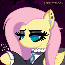 Size: 1000x1000 | Tagged: safe, artist:loolaymoon, imported from derpibooru, fluttershy, pegasus, pony, fake it 'til you make it, clothes, fluttergoth, goth, solo